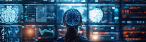 In an intense moment, the potential of direct mind control over digital devices is showcased as researchers monitor brain activity via a seamless interface, sharp and clear 8K , high-resolution, ultra photo