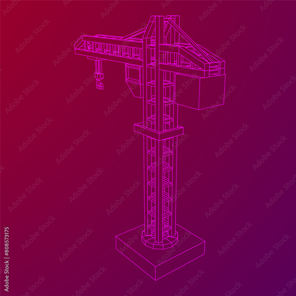 Construction crane tower. Building industrial concept. Wireframe low poly mesh vector illustration. Construction crane tower. Building industrial concept. Wireframe low poly mesh vector illustration.