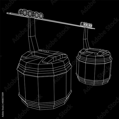 Cable car cabin gondola. Funicular simple cableway concept. Wireframe low poly mesh vector illustration
