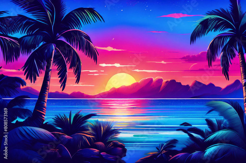 Tropical paradise gradients evoking a sense of relaxation  generative ai
