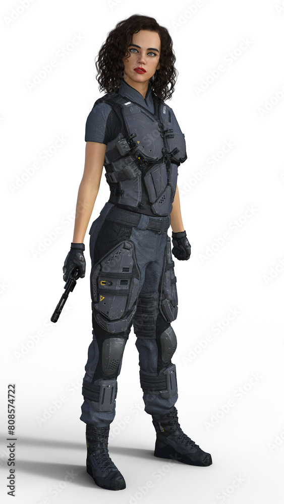 Futuristic woman soldier holding a handgun Futuristic woman soldier holding a handgun