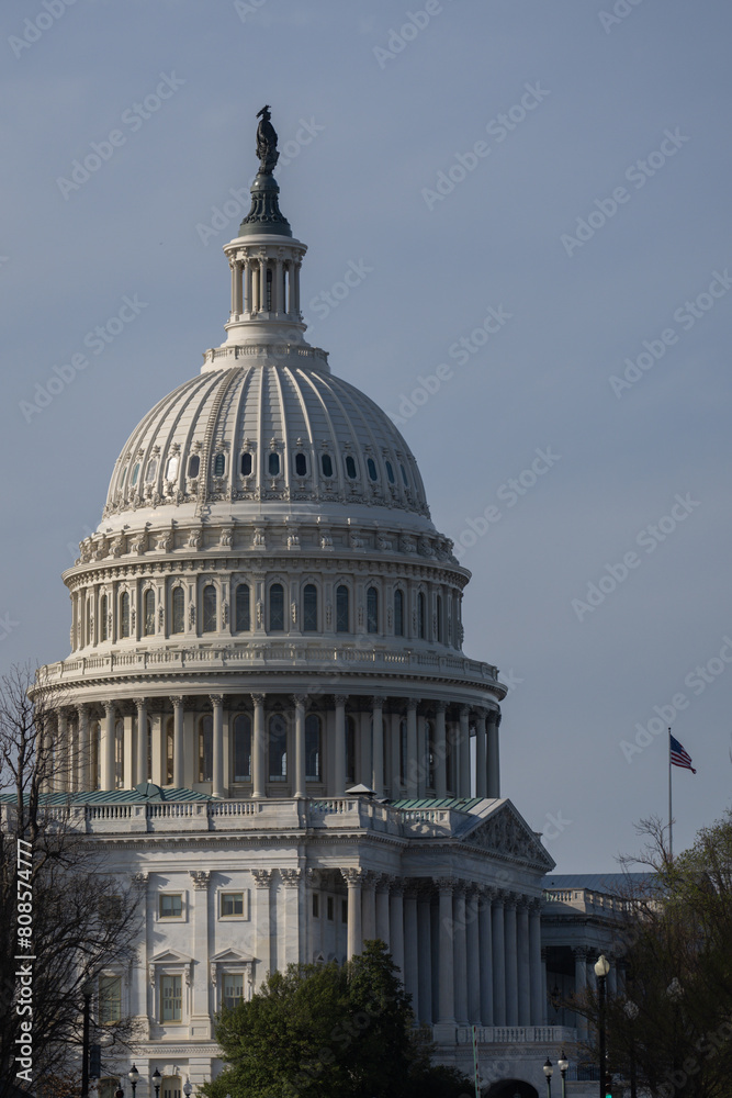 Capital Building in Washington DC. US Capitol over blue sky. USA Capitol dome. Congress in Washington.