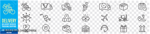 Delivery icon set. tracking, Delivery service, Shipping, scooter, truck, warehouse, courier, cargo, icons. Editable stroke icons vector collection illustration.