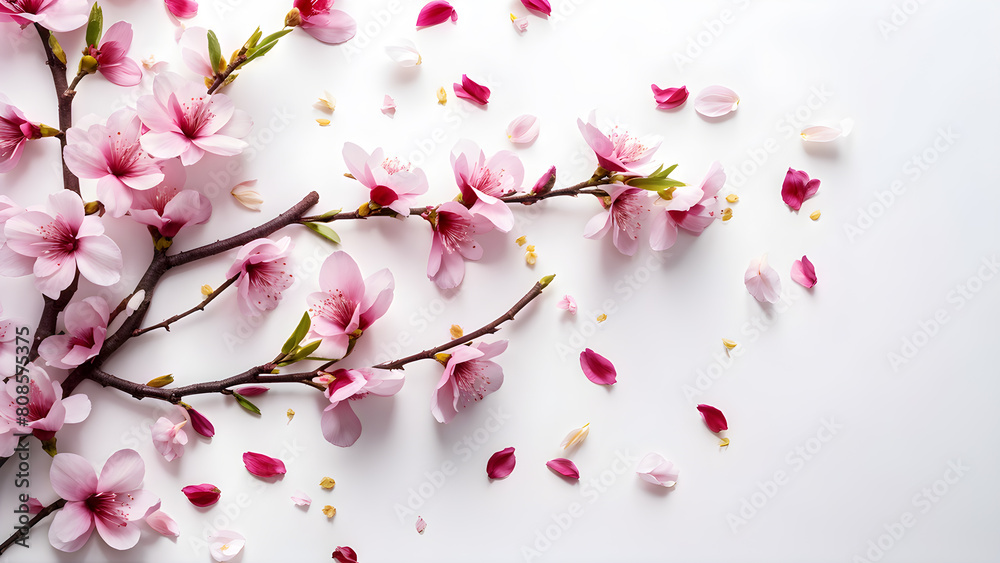 Cherry Blossom Petals Scattered on White Backdrop Cherry Blossom Petals Scattered on White Backdrop