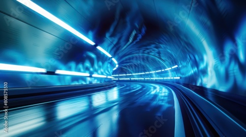 Tunnels, colorful passages and new highlights neon blue background Scene with rays and lines