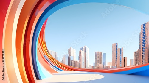 Orange and blue city building curve poster web page PPT background