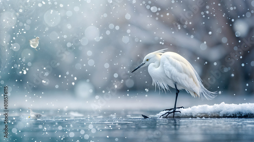 snowy egret in the water photo