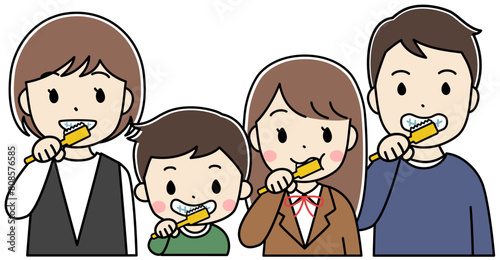 歯みがきをする家族のイラスト