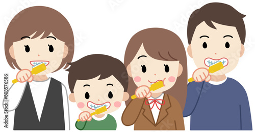 歯みがきをする家族のイラスト