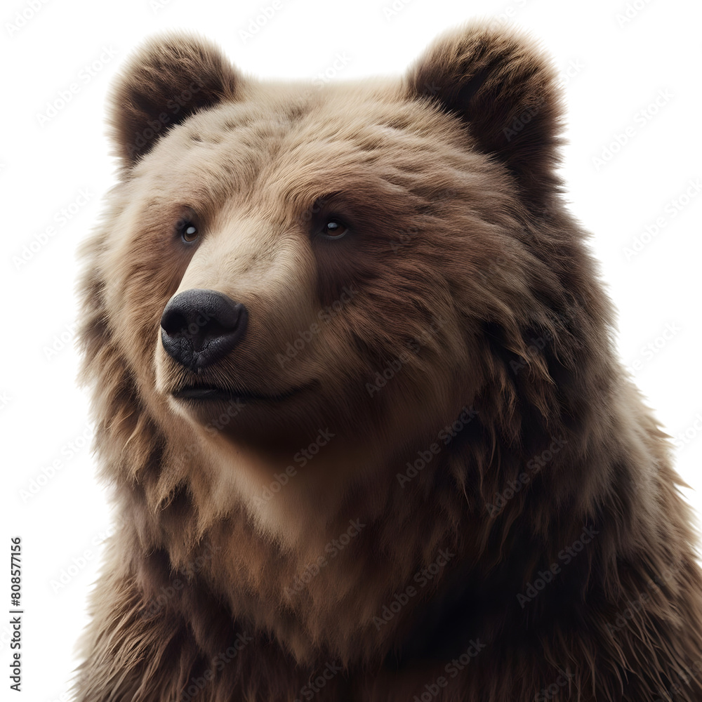 a calm brown grizzly bear, transparent background, png