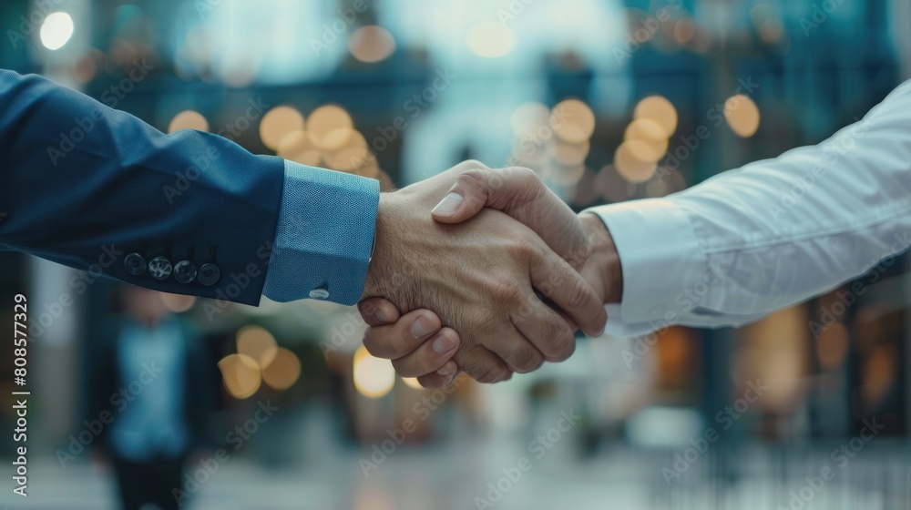 Businessman shakes hands with partner, greeting, deal, merger, business cooperation concept. successful