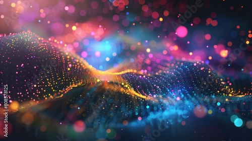 Colorful abstract technology particle mesh background photo