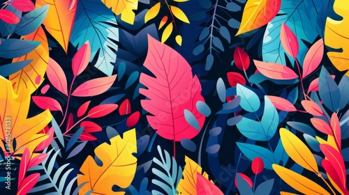 A symphony of color with vivid plant shapes intermingling with playful geometry