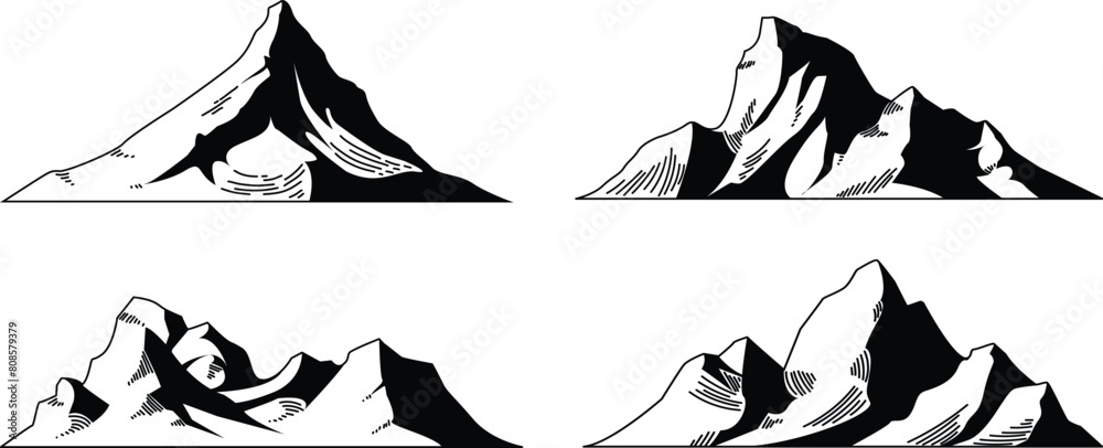 Fototapeta premium set of silhouette mountain on transparent background, vector design