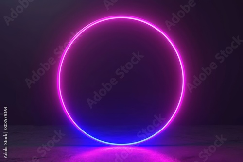 3d render  neon light  round frame  blank space for text  ultraviolet spectrum  ring symbol  halo  isolated on blank background