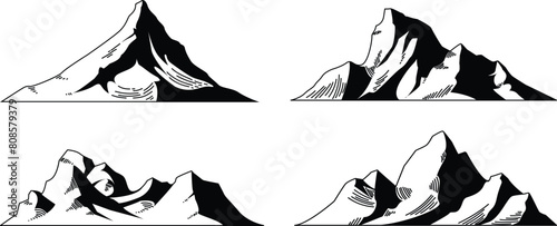 set of silhouette mountain on transparent background, vector design