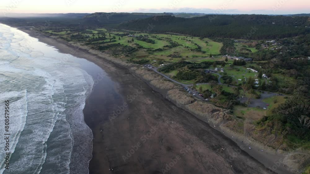 Aerial View Of Muriwai Beach In Auckland, New Zealand - Drone Shot Aerial View Of Muriwai Beach In Auckland, New Zealand - Drone Shot
