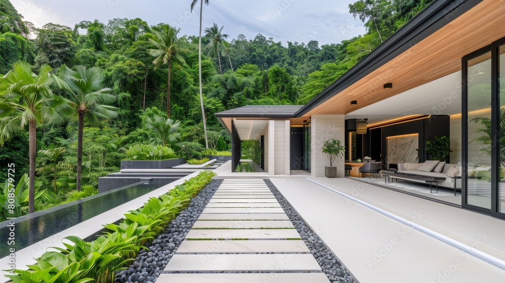 Contemporary elegance minimalist cubic house in forest setting, blending luxury with natural beauty Contemporary elegance minimalist cubic house in forest setting, blending luxury with natural beauty