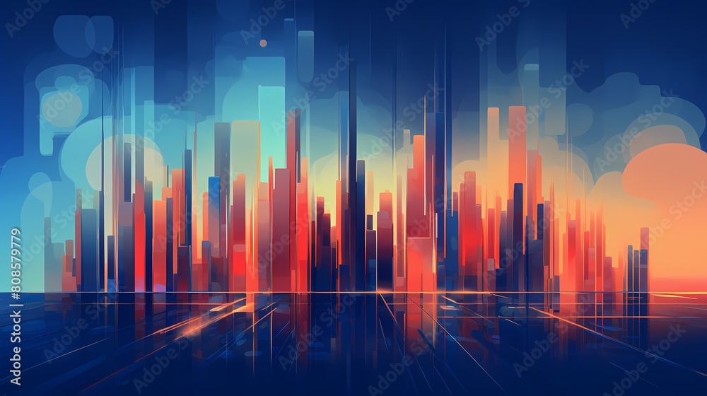 Blue and orange high-rise building poster web page PPT background