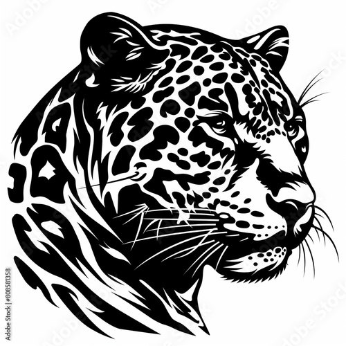 a black and white drawing of a leopards head