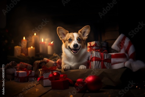 dog with christmas gift