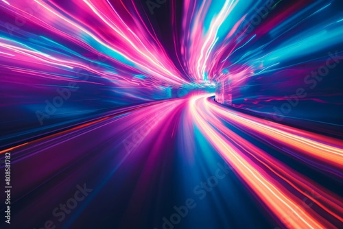 Abstract Background Speed Neon Colorful Dark Spectrum Igniting Motion Pattern Light Trail Long Exposure Blurred Bright Night Texture for presentation, flyer, card, poster, brochure, banner