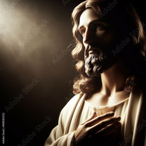 Jesus Christ on black background atmosphere light