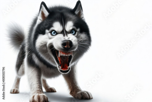 angry Husky dog on a white background