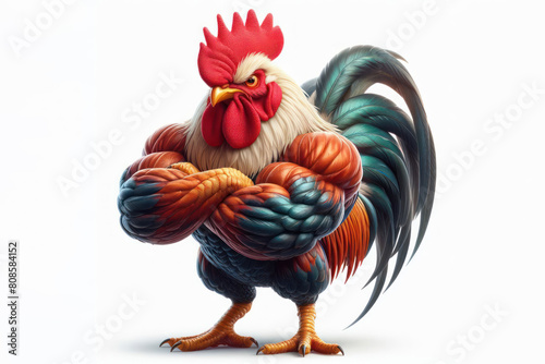 angry rooster on a white background photo