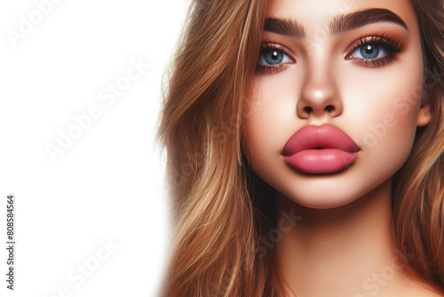girl with very big lips isolated on white background