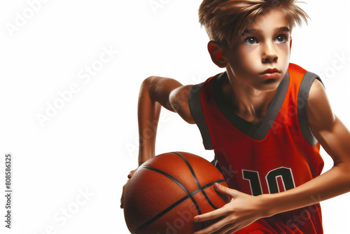 basketball kid player practicing isolated on a white background © Ольга Лукьяненко