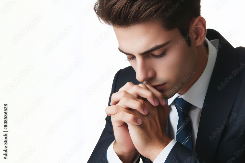 businessman praying isolated on white background businessman praying isolated on white background