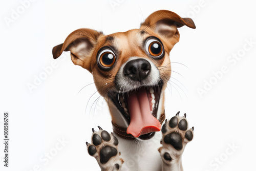 dog with funny face surprising with open mouth and big eyes isolated on a white background © Ольга Лукьяненко