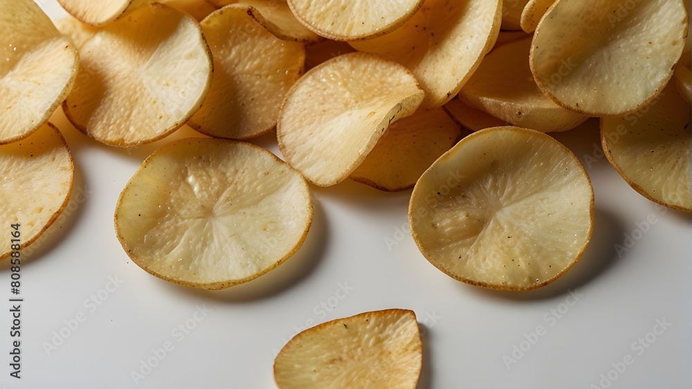 Isolated potato chips or french fries against a white backdrop. Isolated potato chips or french fries against a white backdrop.