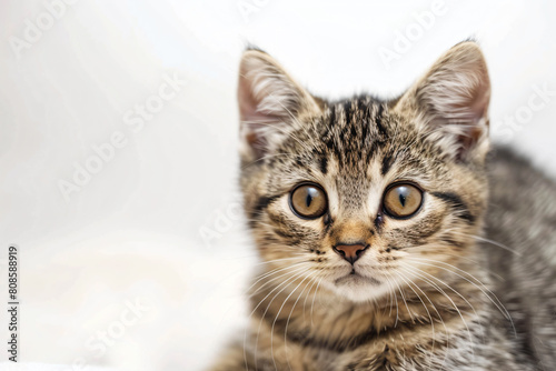 a kitten is sitting on a white surface