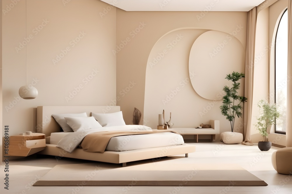Minimalist Interior design of modern bedroom. generative AI technology. Minimalist Interior design of modern bedroom. generative AI technology.