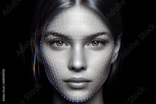biometric scan of a person's face on a black background