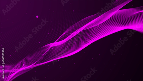 Abstract and technology purple dot-wave background. Dot pattern with halftone effect. Abstract wave technology with falling particles. Motion dot on the purple background