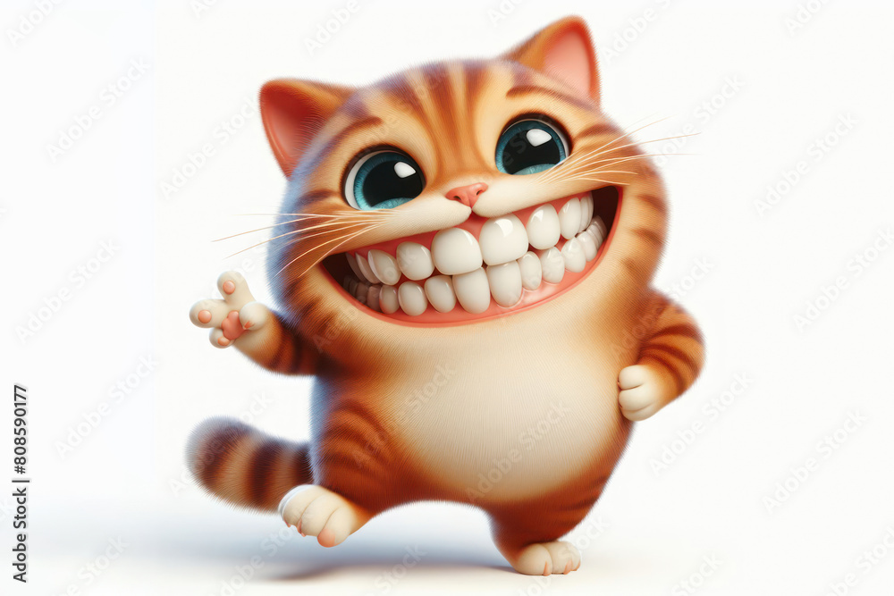 funny cat with a big smile and big teeth on a white background
