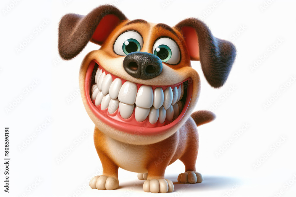 Naklejka premium funny dog with a big smile and big teeth on a white background