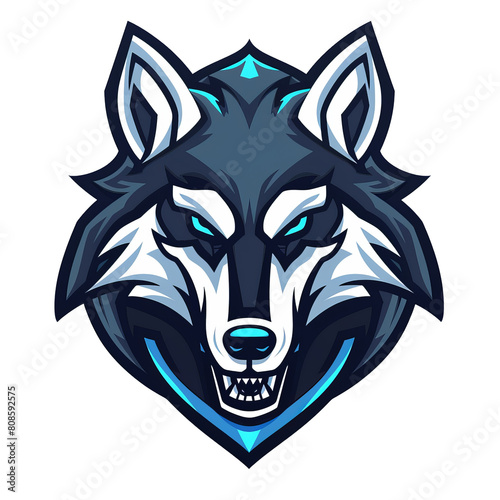 A fierce blue wolf mascot with a determined gaze