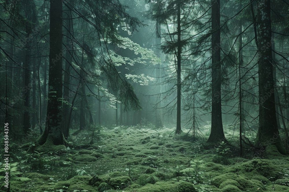 Obraz premium Sunlit Forest Path with Lush Greenery