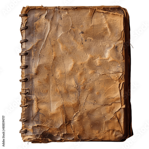 An old brown leather book with a green background.