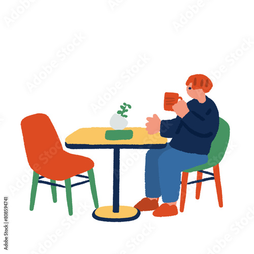 カフェでコーヒーを飲む男性のイラスト
