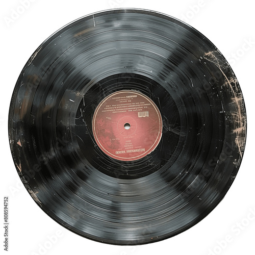 Black retro vinyl record isolated on green background.