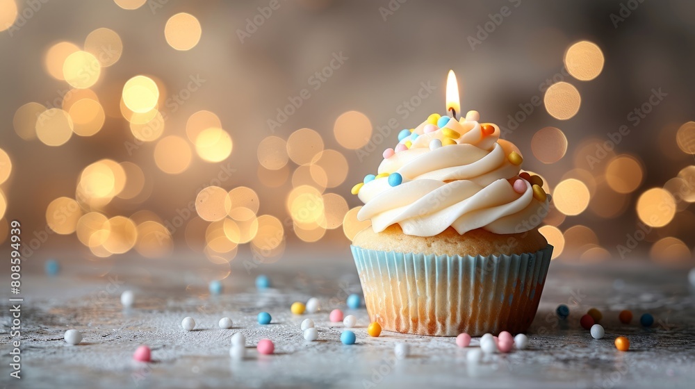 Cupcake with Candle and Sprinkle