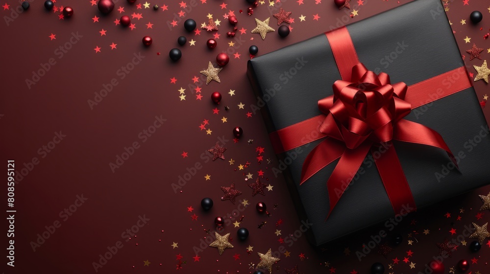 Festive Black Friday surprise. Top view black gift box Festive Black Friday surprise. Top view black gift box