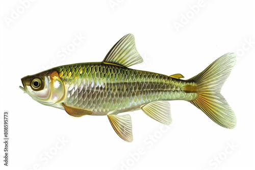 a fish with a yellow tail and a black body