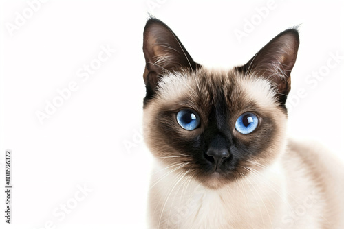 a siamese cat with blue eyes looking at the camera © mizmizstk