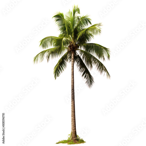 The image shows a tall palm tree with green leaves. The tree is isolated on a transparent background.